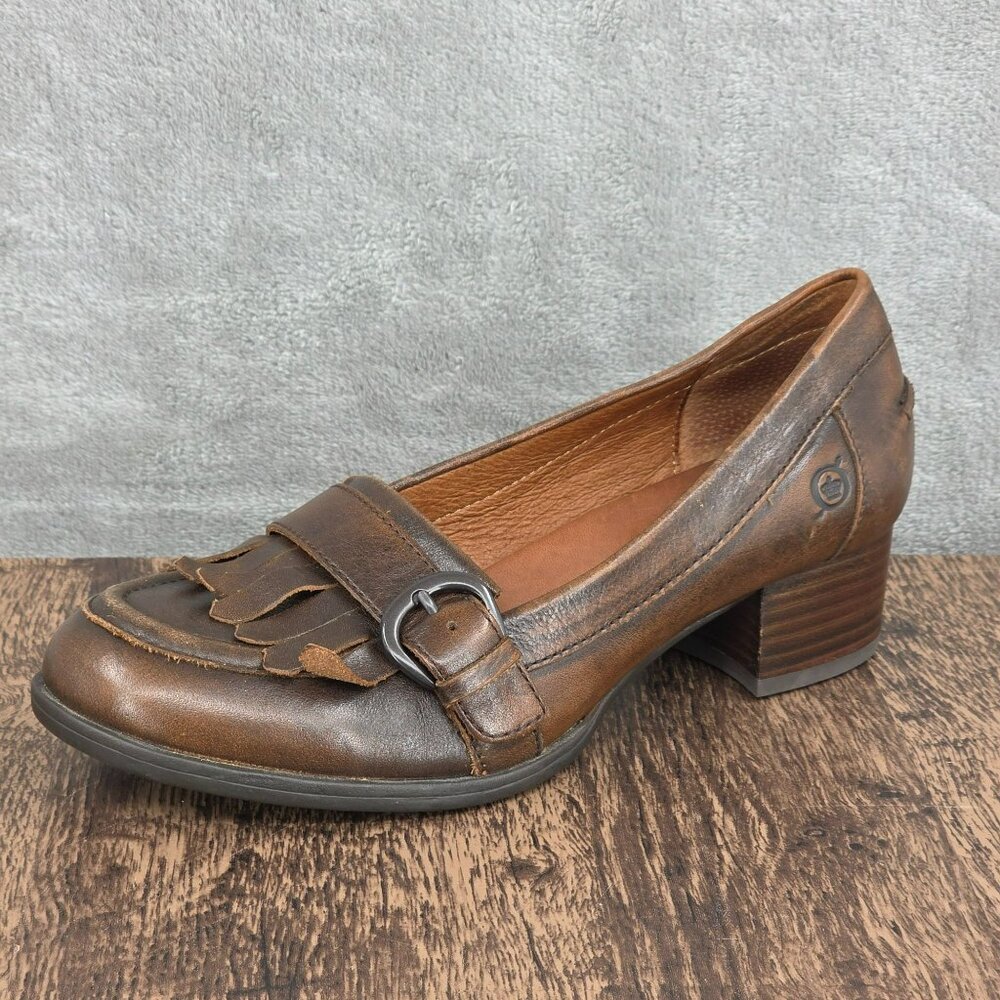 Born Lisette Penny Loafers 7 Brown Leather Preppy Academia Kiltie Fringe 90s Y2K